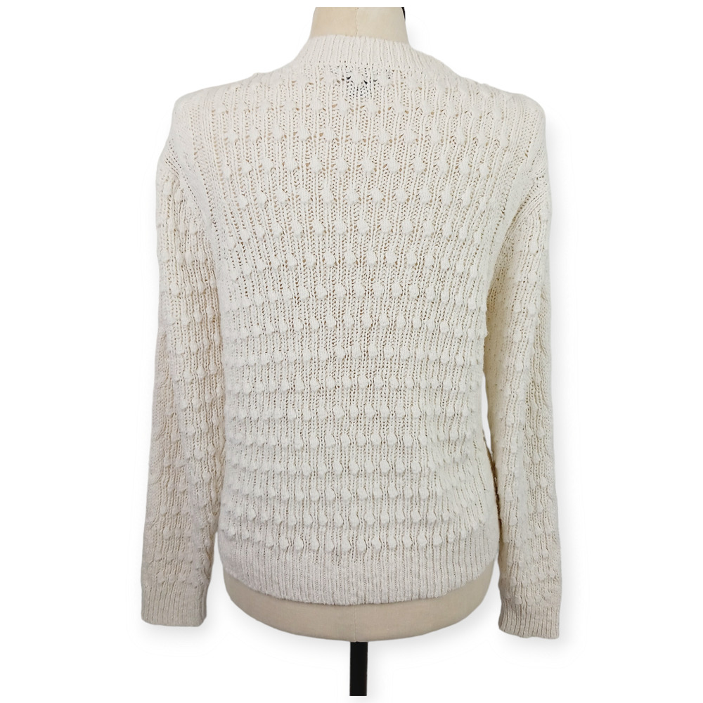 Something Navy SZ XL Cream Cotton Linen Blend Bobble & Cable Knit Chunky Sweater - Picture 6 of 8